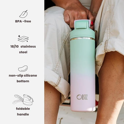 OISIZ Insulated Water Bottle 24 oz with 2 in 1 Spout and Straw Lid,One Click Safety Lock,100% Leakproof,Keep Cold 24H,Vacuum Stainless Steel Water Bottle for School,Travel and Sports,Dishwasher Safe