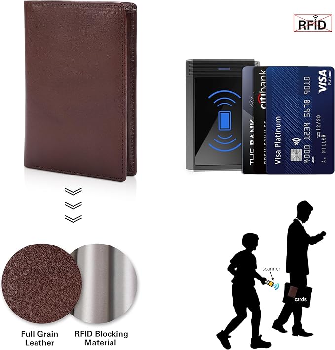 Polare Functional RFID Blocking Leather Passport Holder Travel Bifold Wallet For Men (Coffee)