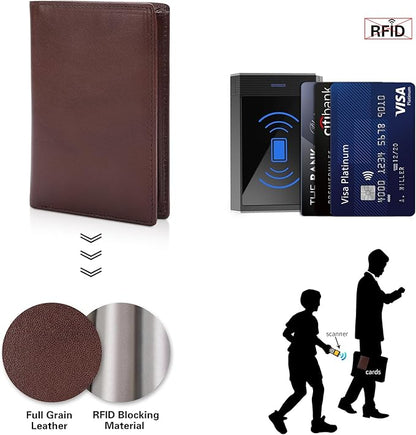 Polare Functional RFID Blocking Leather Passport Holder Travel Bifold Wallet For Men (Coffee)