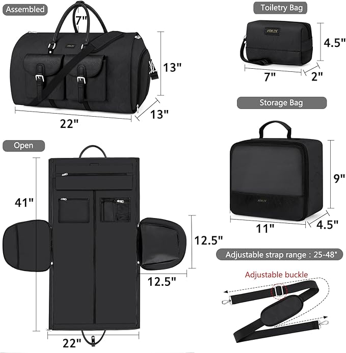 Garment Duffel Bag for Travel - ITIEZY Convertible Carry on Garment Duffel Travel Bag for Women Men Large Weekender Bag with Shoes Pouch 2 in 1 Hanging Suit Travel Duffel Bag 3pcs Set