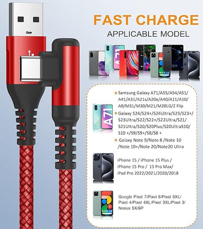 sweguard USB Type C Charger Cable Right Angle [2-Pack,3.3FT] 3.1A Nylon Braided Cord for iPhone 17 16 15 Pro Max Plus iPhone Air Samsung Galaxy S25 S24 S23 S22 S21 S20 Note 20 A15 Flip Pixel LG Moto