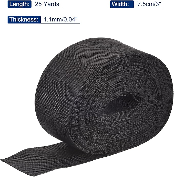 MECCANIXITY Lightweight Polypropylene Webbing Strap 3" 25 Yard Backpack Strapping Band Black for Outdoor Luggage Cargo Straps