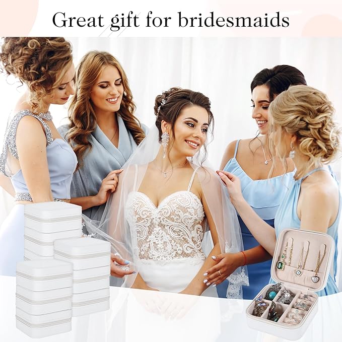 12 Pcs Mini Travel Jewelry Case Bridesmaid Proposal Gift Boxes Small Jewelry Organizer PU Leather Earring Organizer Box Bulk Travel Accessories Portable Travel Jewelry Holder