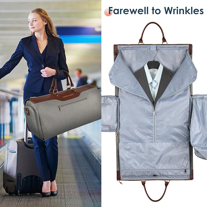 travel inspira Convertible Garment Bag 2 in 1 Carry On Garment Duffle Weekender 45L with Extended Shoe Compartment, Waterproof Nylon, Hanging Hook for Travel Business Men, Army Green