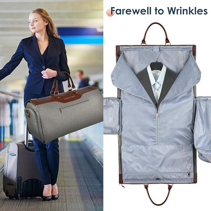 travel inspira Convertible Garment Bag 2 in 1 Carry On Garment Duffle Weekender 45L with Extended Shoe Compartment, Waterproof Nylon, Hanging Hook for Travel Business Men, Army Green