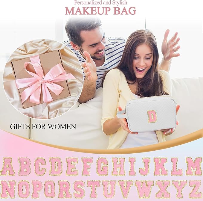 Personalized Initial Makeup Bag Trendy Stuff Leather Waterproof Cosmetic Bag Travel Toiletry Bag, Christmas/Thanksgiving/Halloween Gifts Makeup Organizer Case for Women Girls Mom Girlfriend Wife