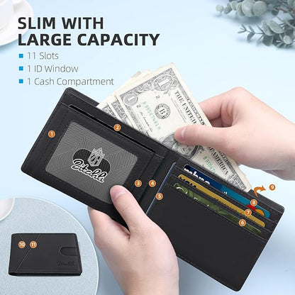 Zitahli Wallet for Men Slim 11 Credit Card Holder RFID Blocking Small Men's Wallet Bifold Minimalist Front Pocket With Mens Gifts Box