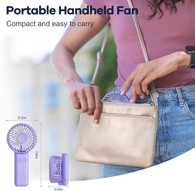 HandFan Upgraded Handheld Fan, 5 Speeds Strong Airflow Hand Fan [Max 27 Working Hours], 180° Foldable Compact Design Personal Fan Handheld with Portable Power for Travel/Disney/Concerts/Women (Purple)