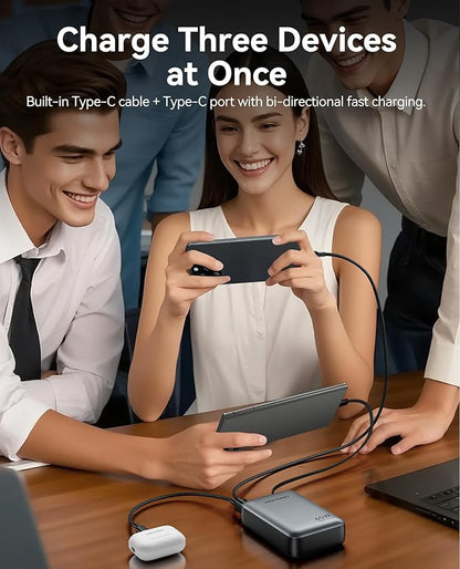 VENTION 45W Power Bank, CCC Certified 20000mAh with Built-in USB-C Cable, Fast Charging Travel Portable Charger with LED Digital Display for iPhone 17/16/15 Xiaomi Galaxy S26/S25 iPad Laptop(Gray)