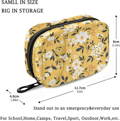 Fustylead Travel Pill Organizer Case Zipper for Purse with Removable Weekly Pill Box for Medicine, Vitamin, Supplement Medicine Organizer (White Floral)