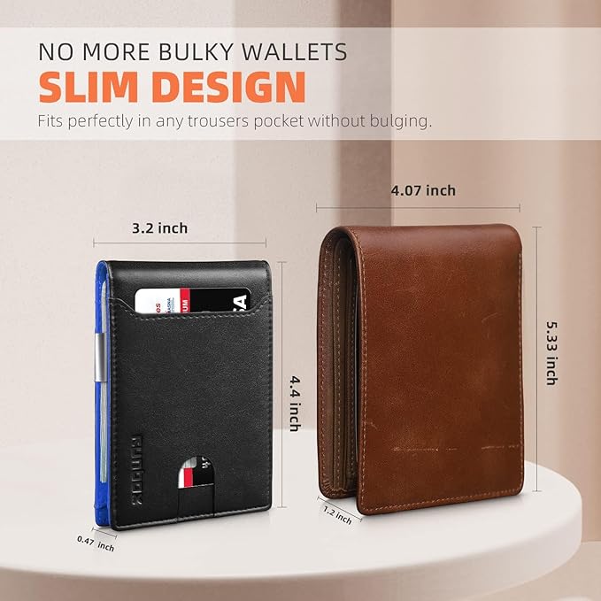 RUNBOX Slim Wallets for Men - Leather Money Clip Mens Wallet - RFID Blocking Front Pocket Bifold Wallet - Thin Credit Card Holder with Gift Box