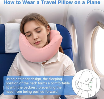 jiaao Neck Pillow Airplane, Memory Foam Travel Neck Pillows for Long Flight, 3D Eye Masks, Ear Plugs and Portable Drawstring Bag, Napping Pillow for Home, Road Trips, Sleep Rest and Travel Use