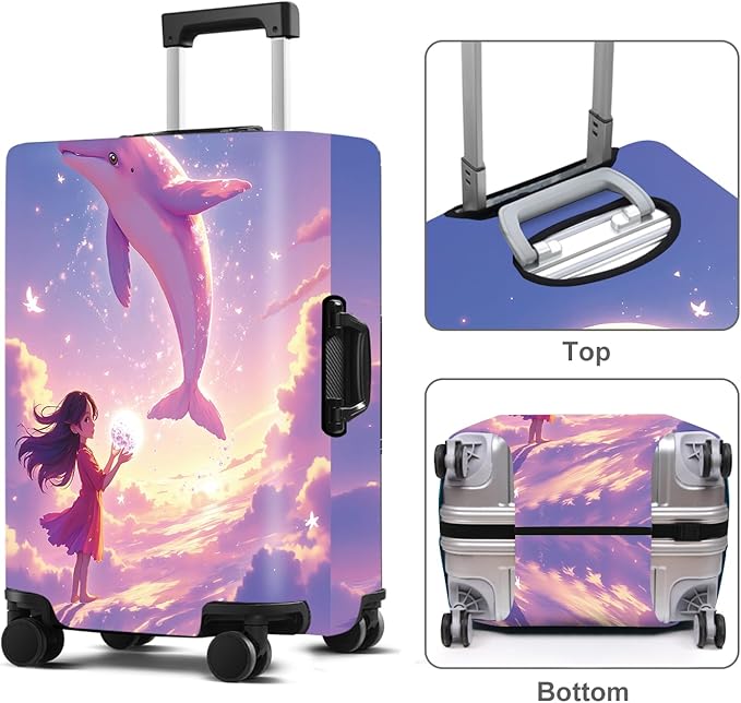 Luggage Cover Washable Suitcase Protector Anti-Scratch,Stretchable Fit for 20-34Inch Luggage Durable Travel Bag Cover with Zipper Closure (Dolphin, M(fits 24-26Inch suitcase))