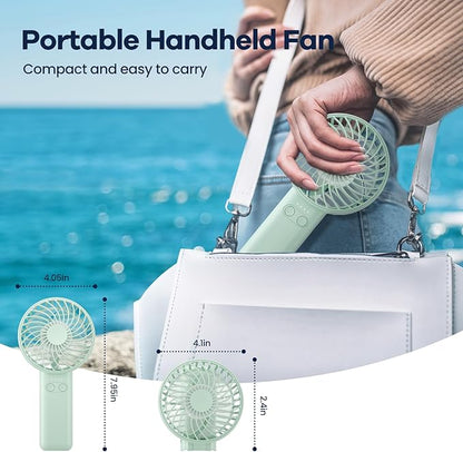 HandFan 5200mAh Portable Handheld Fan, Rechargeable Hand Fan, Battery Operated 8.5-27hrs, Personal USB Foldable Fan, Travel Essential Gifts for Women/Girls/Friends (Green)