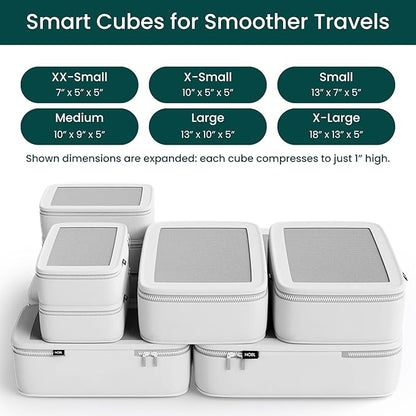 NOBL Travel Compressible Packing Cubes Set, 6 Pieces Travel Packing Organizers, Compression Luggage Cubes for Suitcases & Carry On, Space Saving (XXS, XS, S, M, L, XL) - Ivory