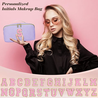 Personalized Initial Makeup Bag,Christmas Gifts for Girl,Preppy Bag Cosmetic Travel Bag Women,Travel Toiletry Organizer,Large Capacity Corduroy Stuff Bag,Cute Cosmetic Pouch Skincare Bag-Q