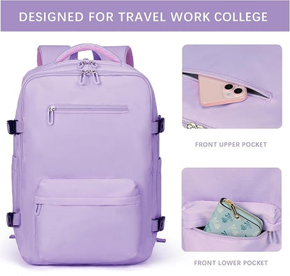 SHRRADOO Travel Laptops Backpack for Women Men, Casual Work Bag 17inch High School College Backpack Airline Approved Backpack for Hiking Business (Light Purple)