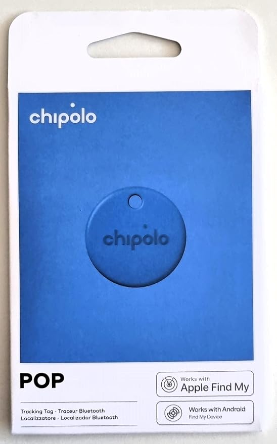Chipolo POP Tracker Tag - Colorful, Compatible, Loud Bluetooth Tracker with Call Your Phone & Out of Range Alert, Works with Apple Find My or Google's Find My Device (Blue)