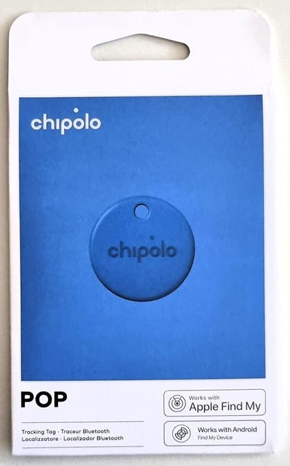 Chipolo POP Tracker Tag - Colorful, Compatible, Loud Bluetooth Tracker with Call Your Phone & Out of Range Alert, Works with Apple Find My or Google's Find My Device (Blue)