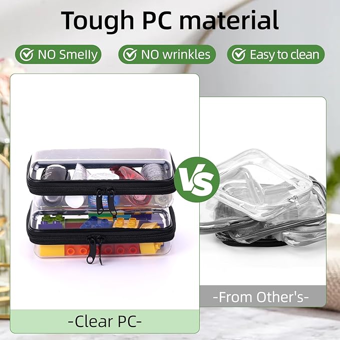 4 Pack 7.5x5.1x2.8 inch Clear Hard Zipper Pouch,Portable Waterproof Cosmetic Bag with Zipper,Makaup Bag,Toy Storage Organizer Bins,Hard Plastic Case for Organizing,Pencil Case