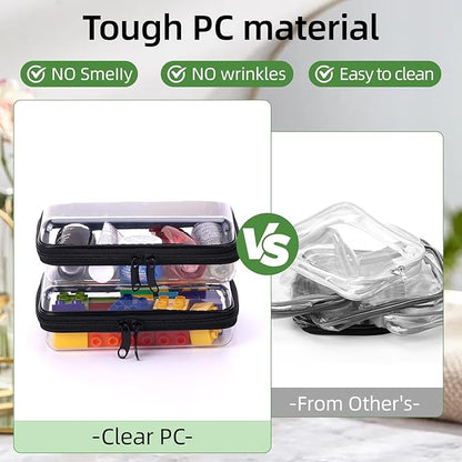 4 Pack 7.5x5.1x2.8 inch Clear Hard Zipper Pouch,Portable Waterproof Cosmetic Bag with Zipper,Makaup Bag,Toy Storage Organizer Bins,Hard Plastic Case for Organizing,Pencil Case