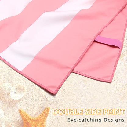 Eunzel 2 Pack Microfiber Beach Towel, Quick Dry Travel Towel Large Sand Free Towel for Beach, Camping, Swim Pool, Gym, Sports& Yoga 71"x32", Stripe Navy & Pink