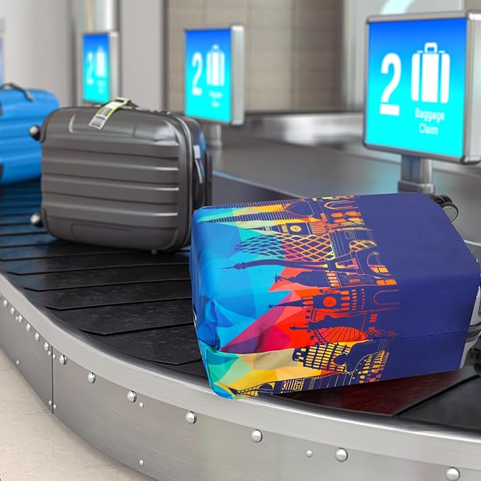 Travel Luggage Cover Protector Washable Suitcase Cover Fits 27-30 Inch Luggage (L,Blue,Landmark)