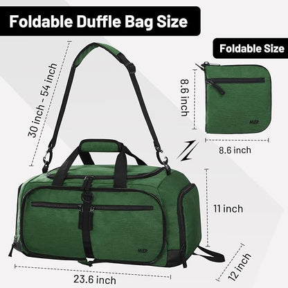 MIER Foldable Duffle Bag with Shoe Compartment 50L Travel Duffel Bags for Men Women Packable Overnight Bag for Camping Gym Weekender, Dark Green
