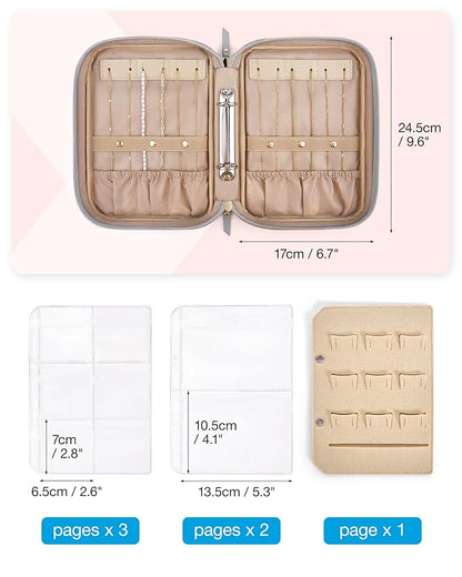 BAGSMART Jewelry Travel Organizer Case for Home Jewelry Organizer Storage Ring Binder Clear Bags Zipper Rolls Pouch for Necklaces, Earrings, Rings, Bracelets, Grey