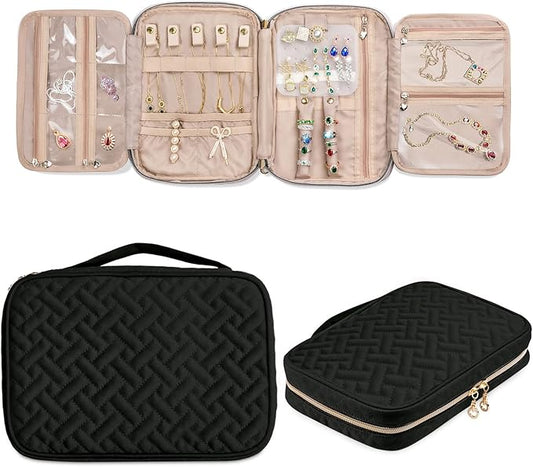 SFYBYHEART Travel Jewelry Organizer Case, Jewelry Travel Bags for Women, Large Capacity Travel Jewelry Case for Tangle-Free Earrings, Necklaces, Rings Storage, Travel Accessories, Black
