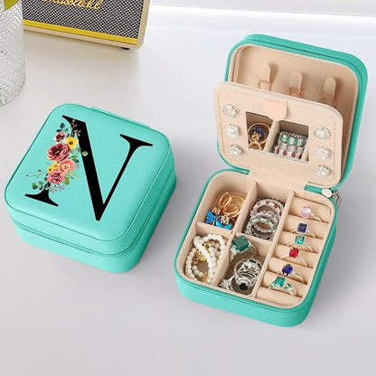 Parima Travel Jewelry Box Jewelry Case - Blue Jewelry Organizer with Mirror Gifts for Women Her Friends Female Birthday Gifts Initial Personalized Jewelry Box for Her - Letter N, Blue