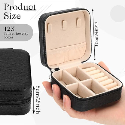 MAQUITA 12 Pcs Mini Travel Jewelry Case Bridesmaid Proposal Gift Boxes Small Jewelry Organizer PU Leather Earring Organizer Box Bulk Travel Accessories Portable Travel Jewelry Holder, Black