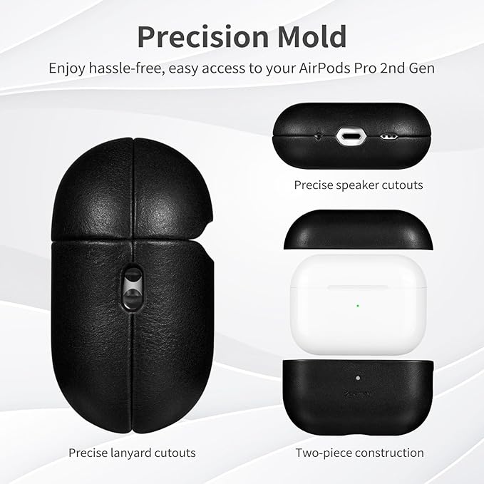 Belemay for AirPods Pro 2nd Generation Case, Compatible with MagSafe and Wireless Charging, Luxury Full-Grain Smooth Leather, Unique Patina, Comfort Grip, Compatible with Airpods Pro 2, Black