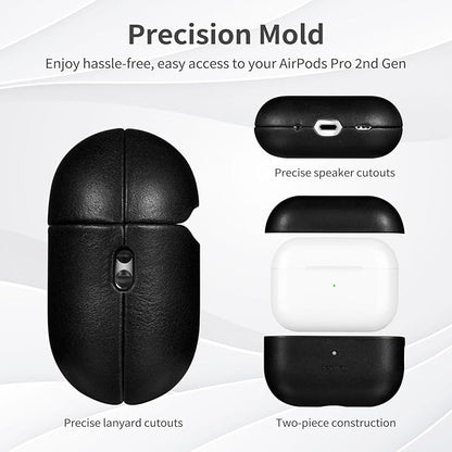Belemay for AirPods Pro 2nd Generation Case, Compatible with MagSafe and Wireless Charging, Luxury Full-Grain Smooth Leather, Unique Patina, Comfort Grip, Compatible with Airpods Pro 2, Black