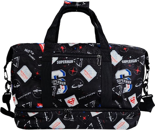SUPERMAN Travel Duffel Bag with Krypton-Inspired Graphics, Durable Construction, Spacious Storage, Adjustable Shoulder Strap, and Multiple Carrying Options for Fans of Bold Designs