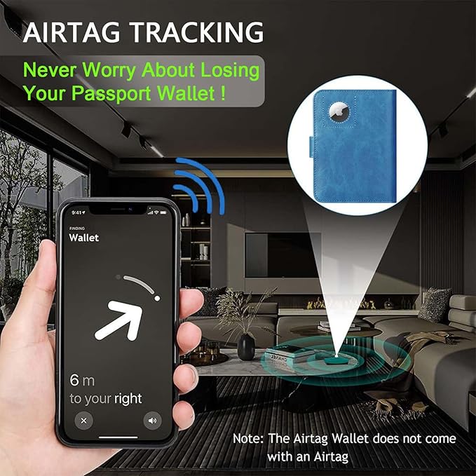 Airtag Passport Holder Cover Wallet RFID Blocking Leather Case Travel Essentials Luggage Accessories Travel Must Have(118#Blue)