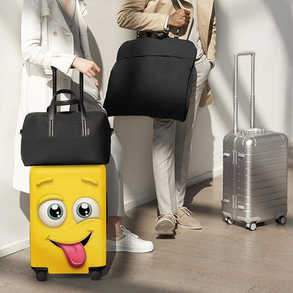 ANNA QUEEN Travel Luggage Cover Suitcase Protector Suitcase Cover Anti-Scratch,Stretchable Bag Cover Washable Durable Polyester (Funny Emoticons Yellow, M(fits 24-26Inch suitcase))
