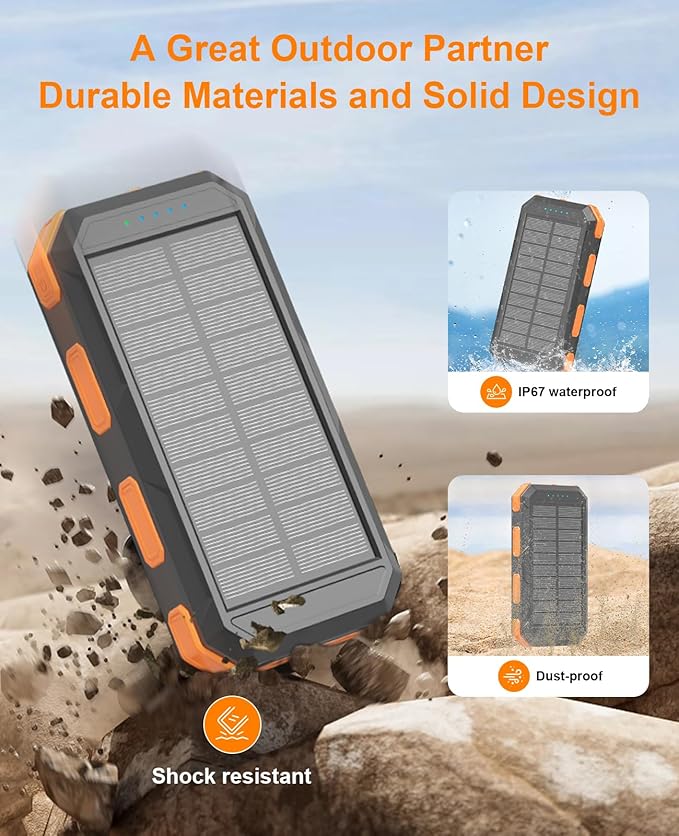 Solar Power Bank 38800mAh, Portable Charger, 4 Cables 4 Ports, PD22.5W Fast Charging External Battery Pack with USB C for Cell Phones, Solar Charger with Dual Flashlight, Perfect for Camping Travel