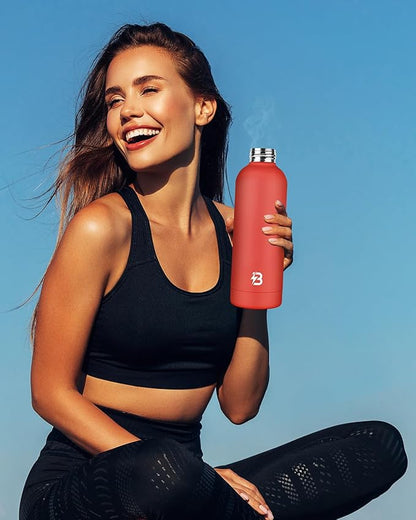 Insulated Water Bottle with Lid, 17 oz Reusable Leak-Proof Metal Stainless Steel Water Bottles for Travel, Sports, Gym, Outdoor (Red)