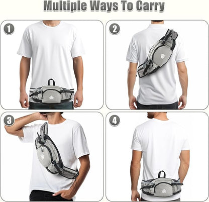 Fanny Pack Waist Bag with Water Bottle Holder for Men Women Running Hiking Travel Dog Walking Workout Cycling Outdoor (Grey)