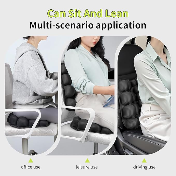 Inflatable Travel Cushion Airplane Seat Pad with Lumbar Support - 3D Air Cushion for Office, Car, Wheelchair - Perfect for Long Flights, Pressure Relief & Travel Comfort - Black