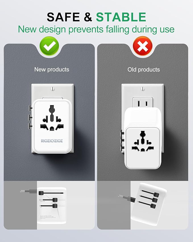 Universal Travel Plug Adapter,5-Port PD&QC Fast Charging Power Adapter(2AC&USB-A&2USB-C),Worldwide Outlet Wall Charger for USA/EU/UK/AUS Over 200 Countries-Type C/A/G/I