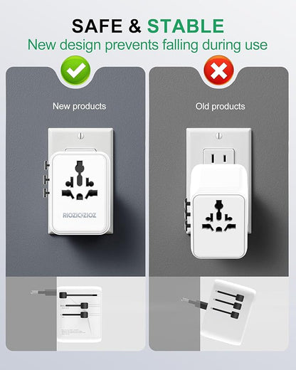 Universal Travel Plug Adapter,5-Port PD&QC Fast Charging Power Adapter(2AC&USB-A&2USB-C),Worldwide Outlet Wall Charger for USA/EU/UK/AUS Over 200 Countries-Type C/A/G/I