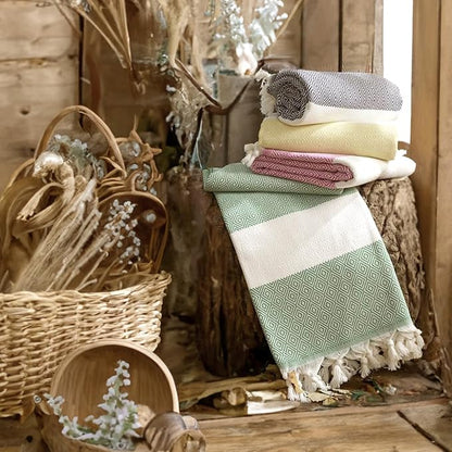 Bazaar Anatolia Turkish Beach Towel – 100% Cotton, Quick Dry, Sand Free Towel for Bathroom, Camping, Travel, Sage Olive – Oversized 71x39 Inches – Diamond Green