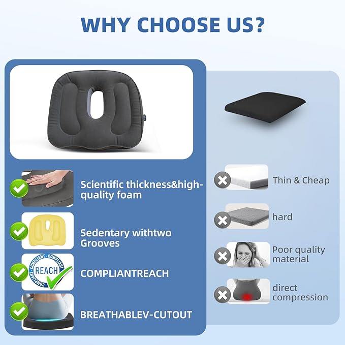 Travel Cushion,Air Seat Cushion,Evolution Cushion Portable & Lightweight Inflatable Seat Cushion - Ideal for Airplane Chairs, School Bleachers, Stadium Seats, and Wheelchairs (Gray)