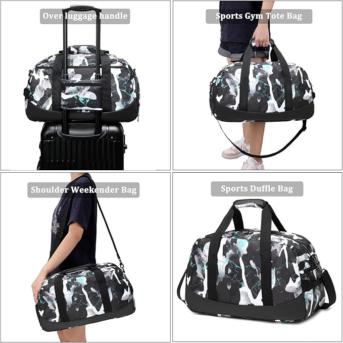 Kids Overnight Duffle Bag Boys Sports Gym Bag with Shoe Compartment & Wet Pocket Teens Gymnastics Bag Carry On Weekender Travel Bag