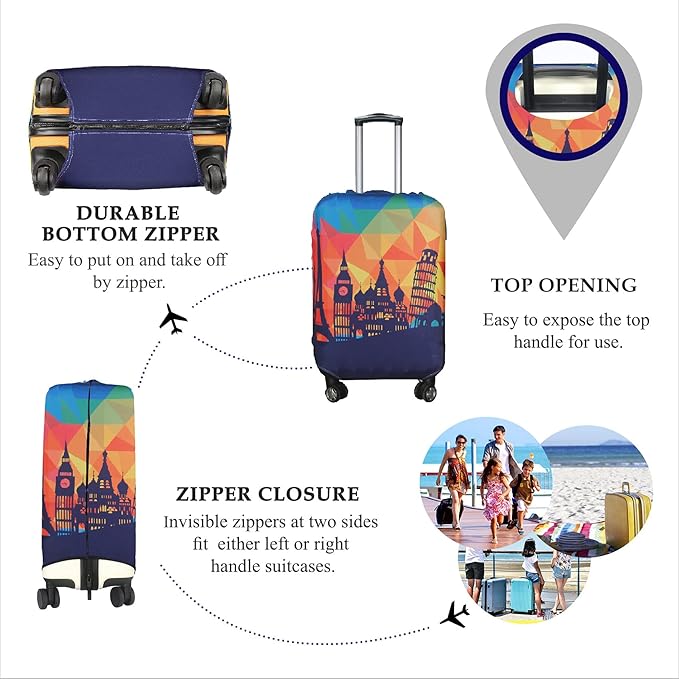 Explore Land Travel Luggage Cover Suitcase Protector Fits 27-30 Inch Case (Modern City, L)