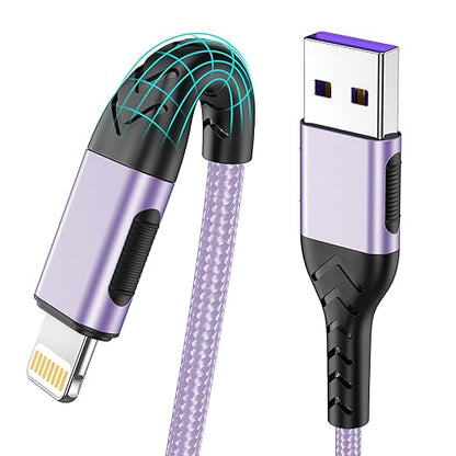 Durcord iPhone Charger, [Apple MFi Certified] 3Pack 10FT USB A Cable for Long Lightning Charger Cable, Fast iPhone Charging Cord for iPhone Xs Max/XS/XR/X/8/7/6S/6/Plus/SE/iPad(Light Purple)