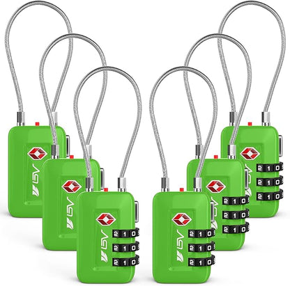TSA Accepted Luggage Travel Lock, Set-Your-Own Combination Lock for School Gym Locker, Luggage Suitcase Baggage Locks, Filing Cabinets, Toolbox, Case (Green, 6 Pack)
