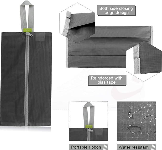 BeeGreen Grey Shoe Organizer Set - 6 Pack Shoe Bags For Travel with Zipper Closure and Handle,Stylish and Portable Nylon Shoe Storage for Men and Women's Travel Gifts and Home Storage